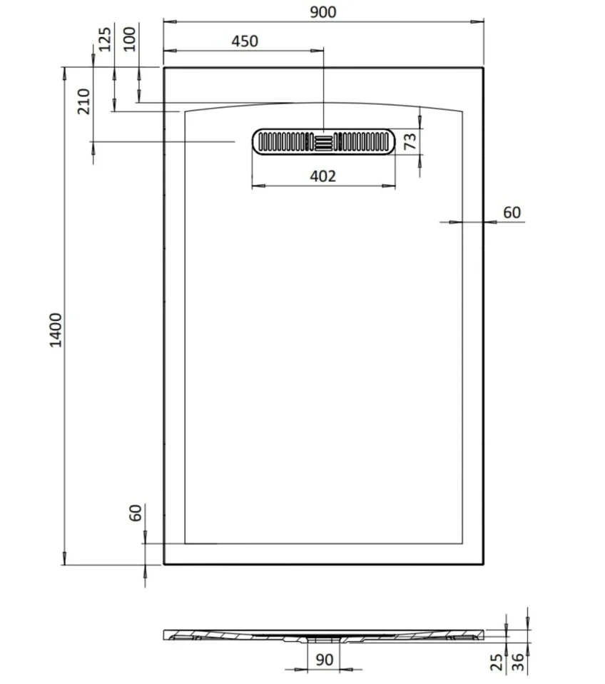 Britton Calton Rect Shower Tray 900x1400 25mm - Image 3