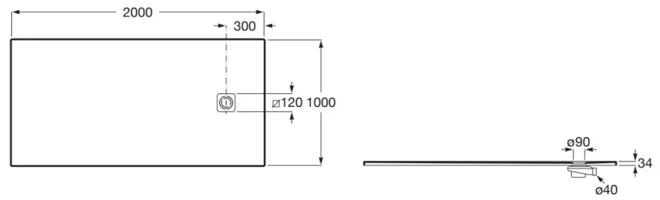 Roca Terran-n Superslim Stonex Rectangular Shower Tray 2000 X 1000mm - White - Image 2