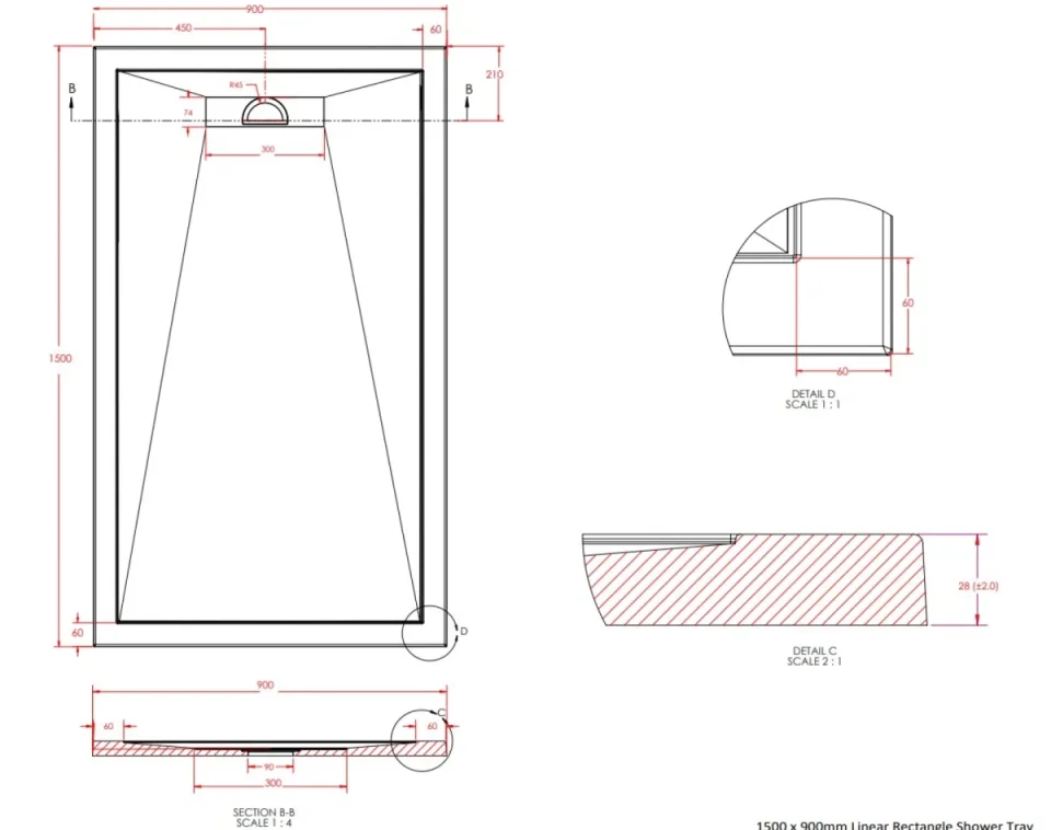 London Showers 25 Linear 1500 X 900mm Tray - Image 3