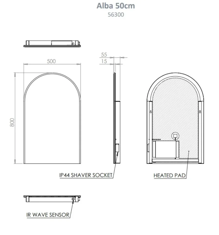 Hib Alba Arch 50 Mirror With Chargng Socket H80 X W50 X D5.5cm - Image 2