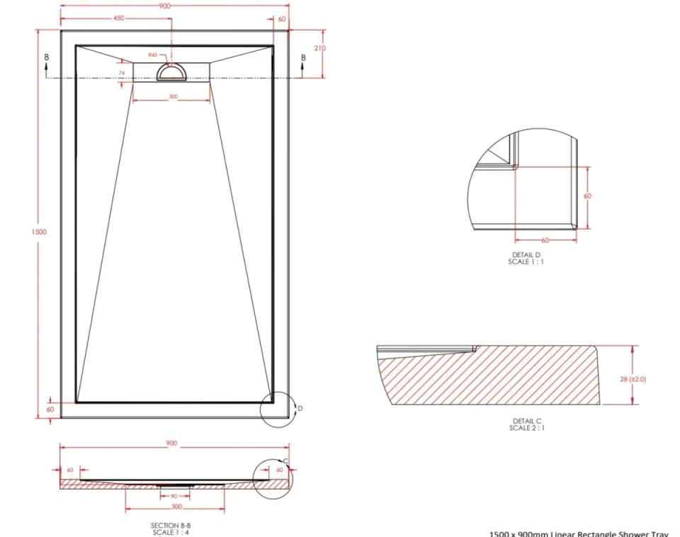 London Showers 25 Linear 1500 X 900mm Tray detail view - Image 5