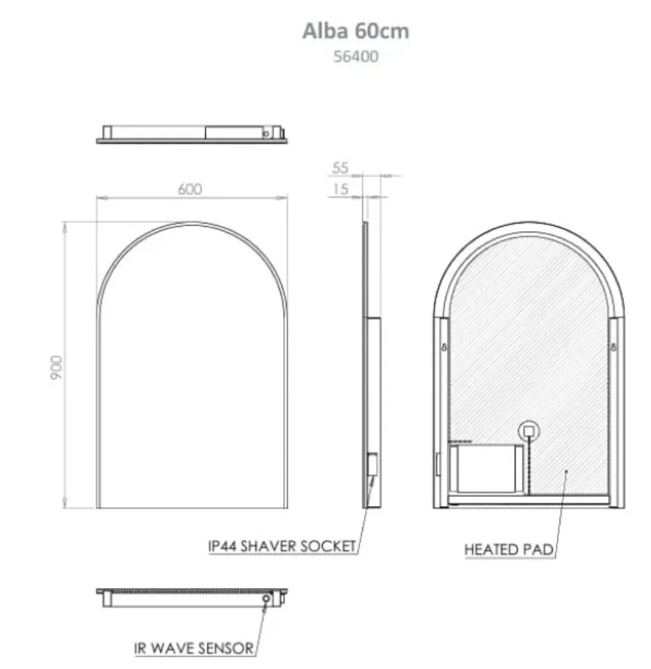 Hib Alba Arch 60 Mirror With Chargng Socket H90 X W60 X D5.5cm detail view - Image 3