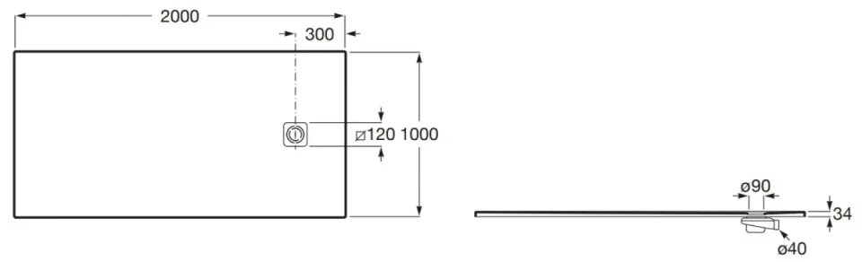 Roca Terran-n Superslim Stonex Rectangular Shower Tray 2000 X 1000mm - White detail view - Image 3