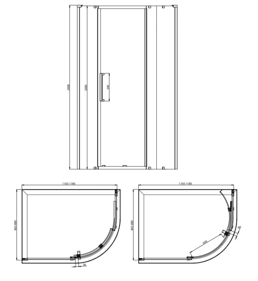 Crosswater Asura 8mm Quadrant Door 1200 x 900 Slate detail view - Image 4