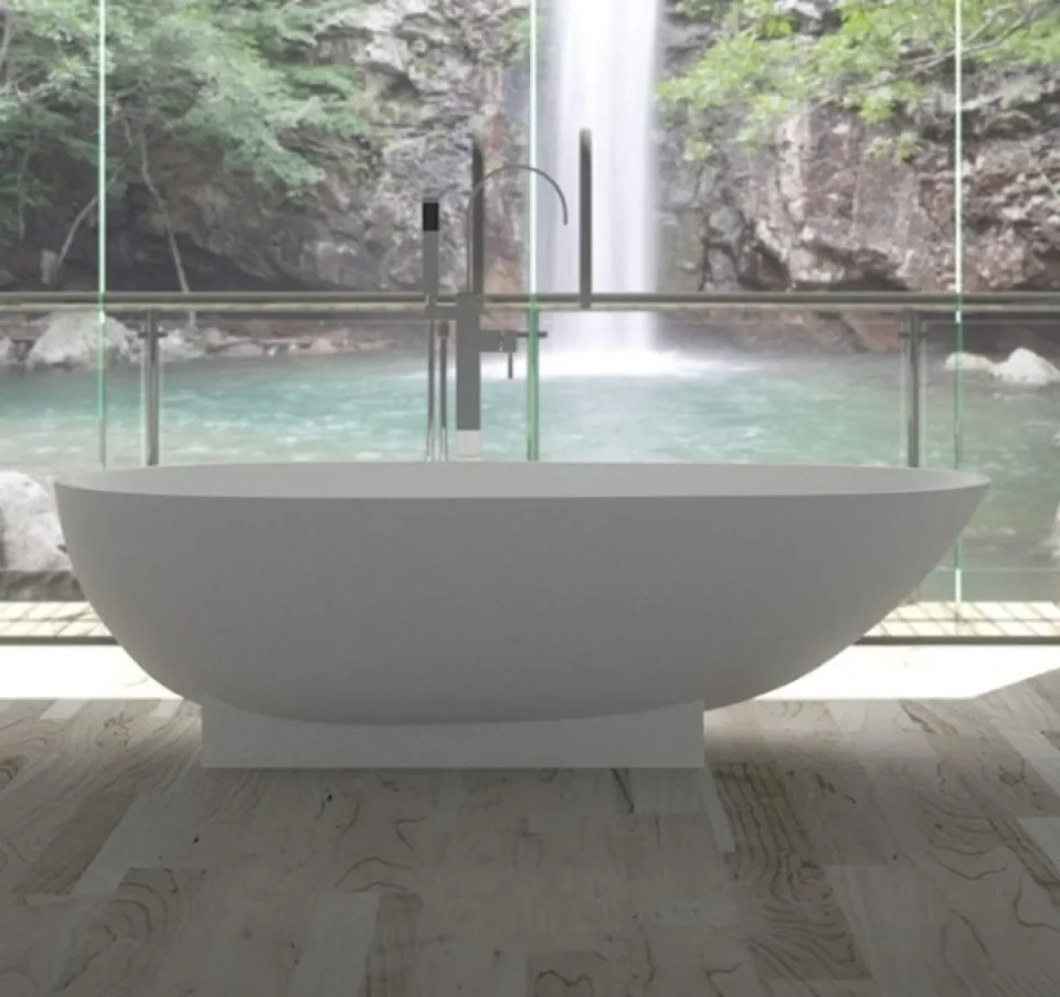 StoneKAST Cocoon Single Ended Freestanding Bath 1800 x 950mm Matt White - Image 1