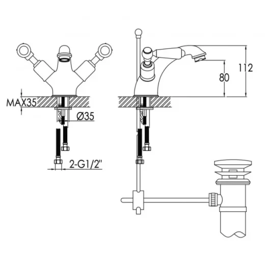Just Taps Grosvenor Lever Basin Mixer With Pop Up Waste Nickel detail view - Image 3