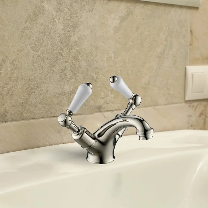Just Taps Grosvenor Lever Basin Mixer With Pop Up Waste Nickel detail view - Image 1