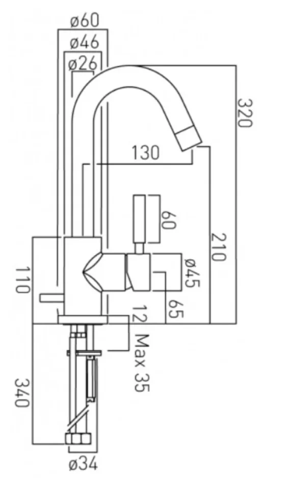 Vado Nuance Mono Basin Mixer Single Lever Deck Mounted With Pop-up Waste With Black Handle - Image 2