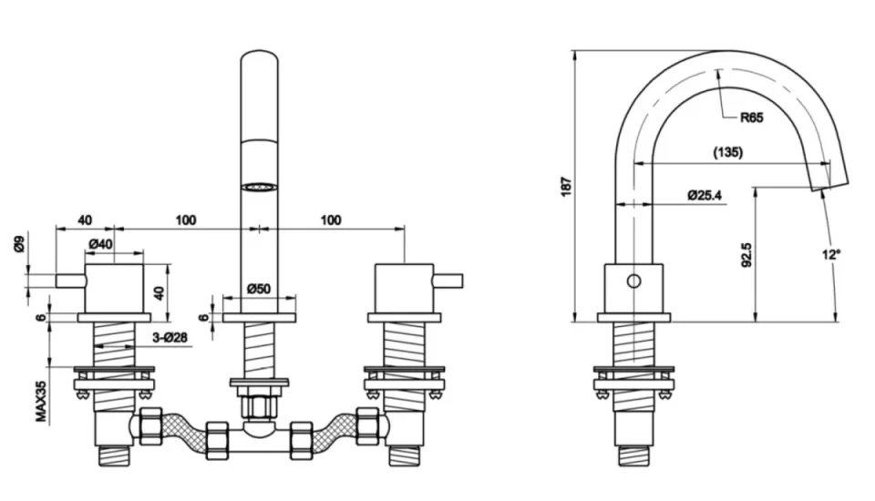 Just Taps Florence 3 Hole Deck Mounted Basin Mixer Swivel Spout Chrome - Image 2