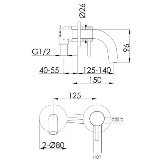 Just Taps Vos Single Lever Wall Mounted Basin Mixer With Spout 150mm Brushed Black detail view - Image 4