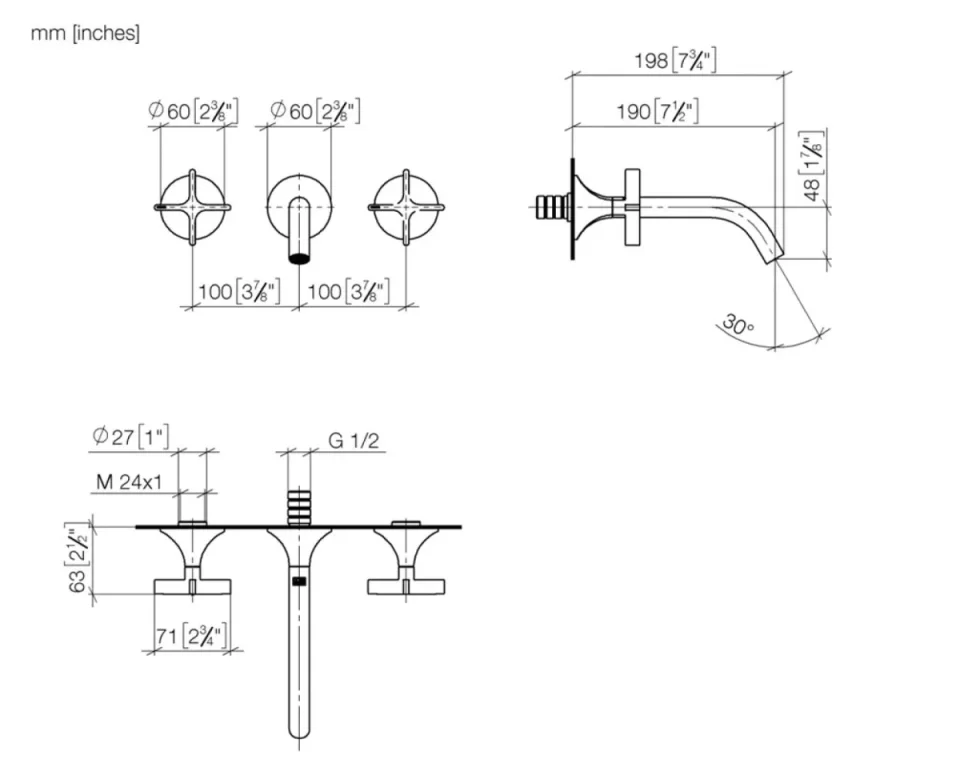 Dornbracht Vaia Wall Mounted Basin Mixer Tap Set without Pop-up Waste Chrome - Image 2