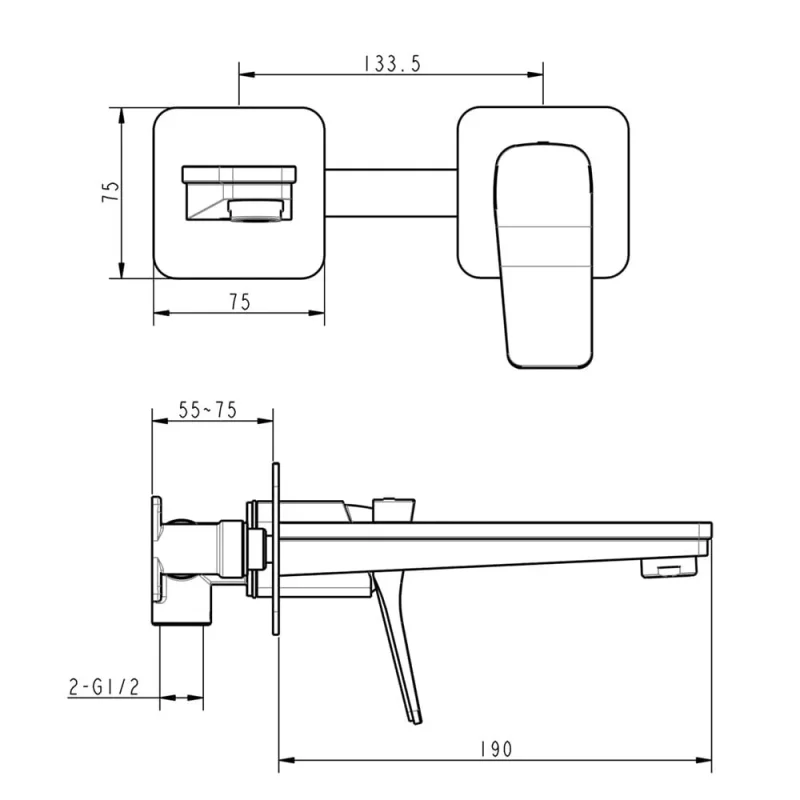 Just Taps Hix Single Lever Wall Mounted Basin Mixer Brushed Brass detail view - Image 2
