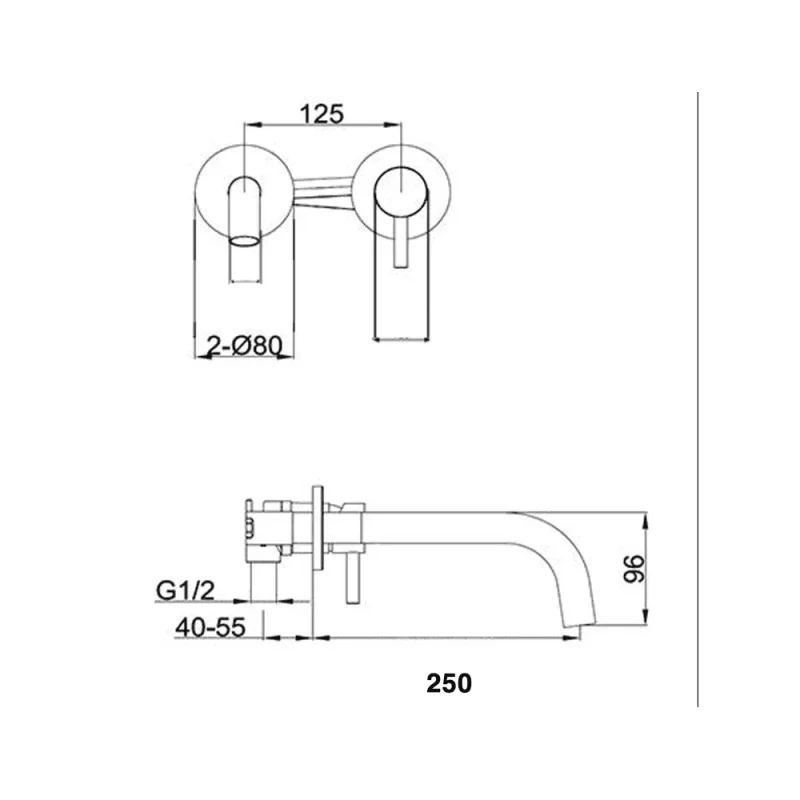 Just Taps Vos Single Lever Wall Mounted Basin With 250mm Spout Designer Handle Matt Black detail view - Image 2