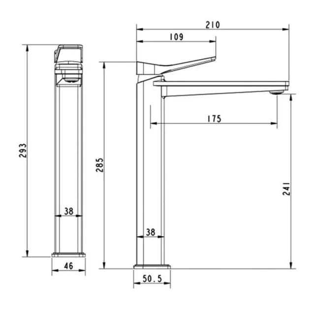 Just Taps Hix Tall Single Lever Basin Mixer Chrome detail view - Image 2