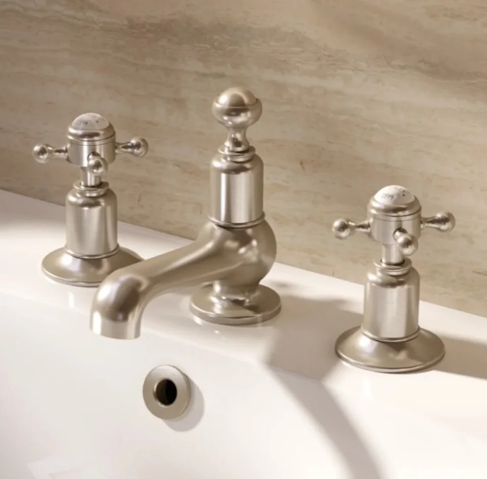 Crosswater Belgravia Crosshead 3 Tap Hole Basin Set Brushed Nickel - Image 1