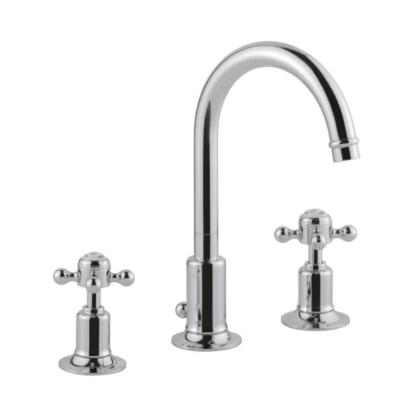 Just Taps Grosvenor Cross 3 Hole Deck Mounted Basin Mixer Swivel Spout Chrome