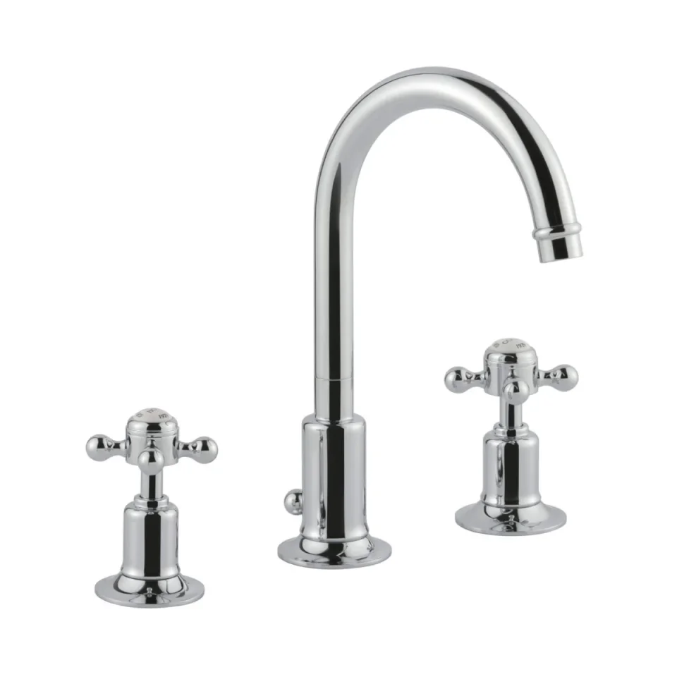 Just Taps Grosvenor Cross 3 Hole Deck Mounted Basin Mixer Swivel Spout Chrome detail view - Image 1