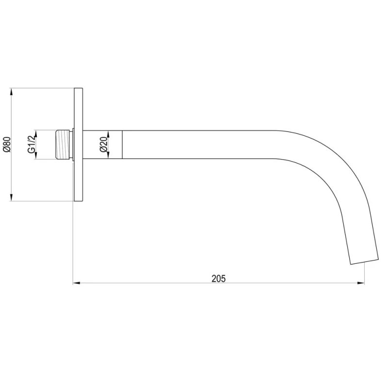 Just Taps Vos Slim Basin Spout 200mm Brushed Brass detail view - Image 3