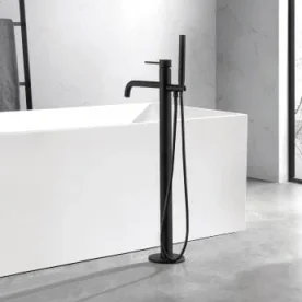 Just Taps Vos Floor Standing Bath Shower Mixer Tap With Shower Kit Matt Black detail view - Image 4