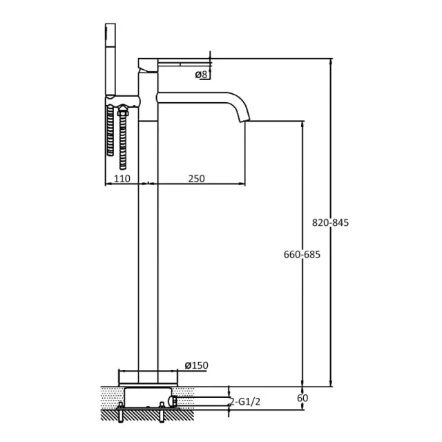Just Taps Vos Floor Standing Bath Shower Mixer Tap With Shower Kit Matt Black detail view - Image 5
