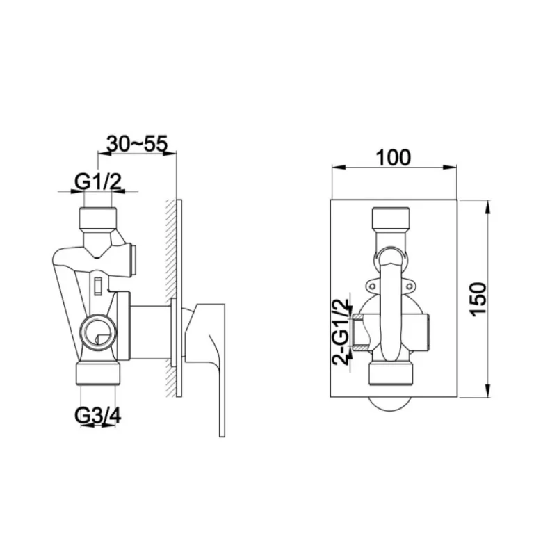 Just Taps Base Single Lever Manual Valve 1 Outlet Shower Valve Chrome detail view - Image 3
