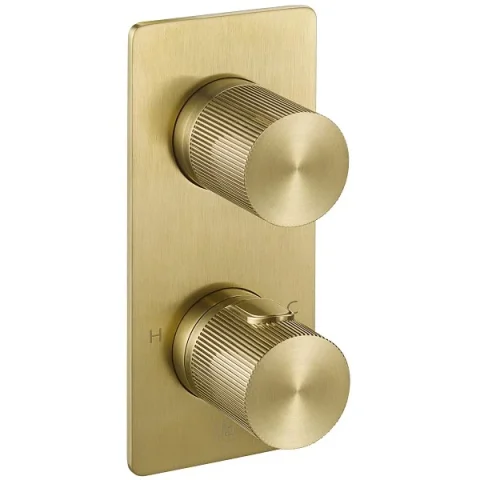 JTP Evo Brushed brass thermostatic 2 outlet valve detail view - Image 1