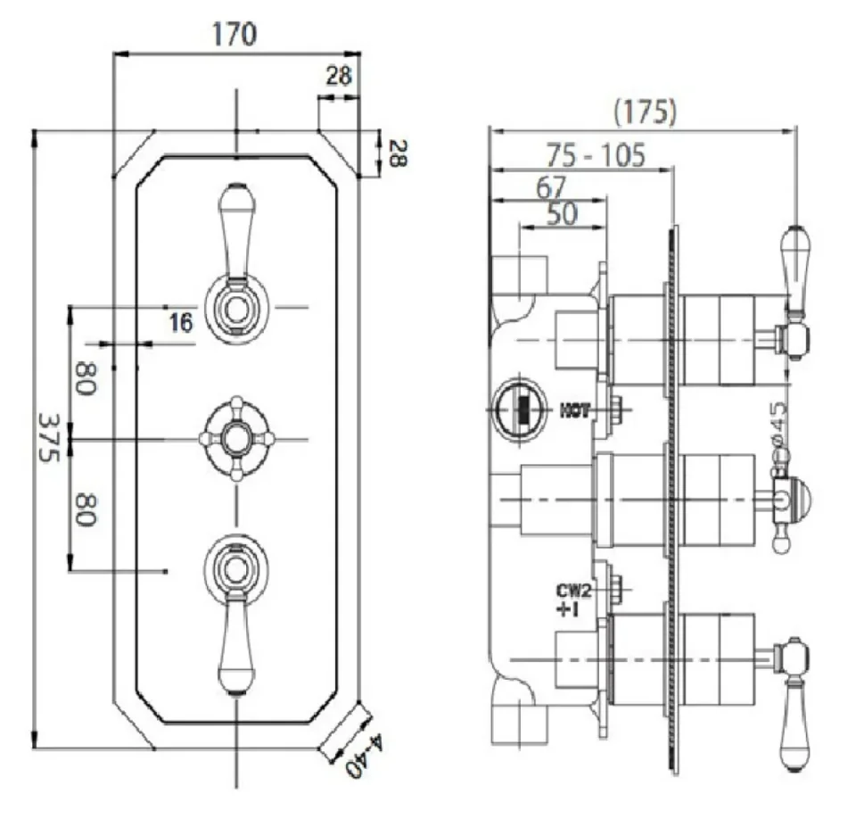 Crosswater Belgravia Thermostatic Shower Valve With 2 Way Diverter Slim Lever 532.5 +5% Import Charge - Image 2