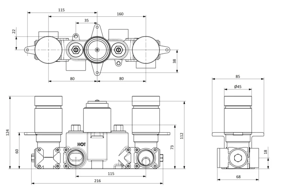 Crosswater Dial Central Thermostatic Shower Valve with 2 Way Diverter Chrome - Image 2