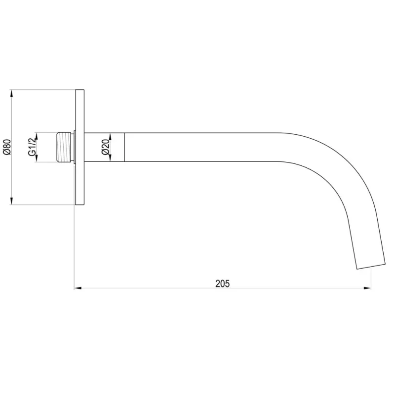 Just Taps Vos Slim Basin Spout 200mm Brushed Brass detail view - Image 2