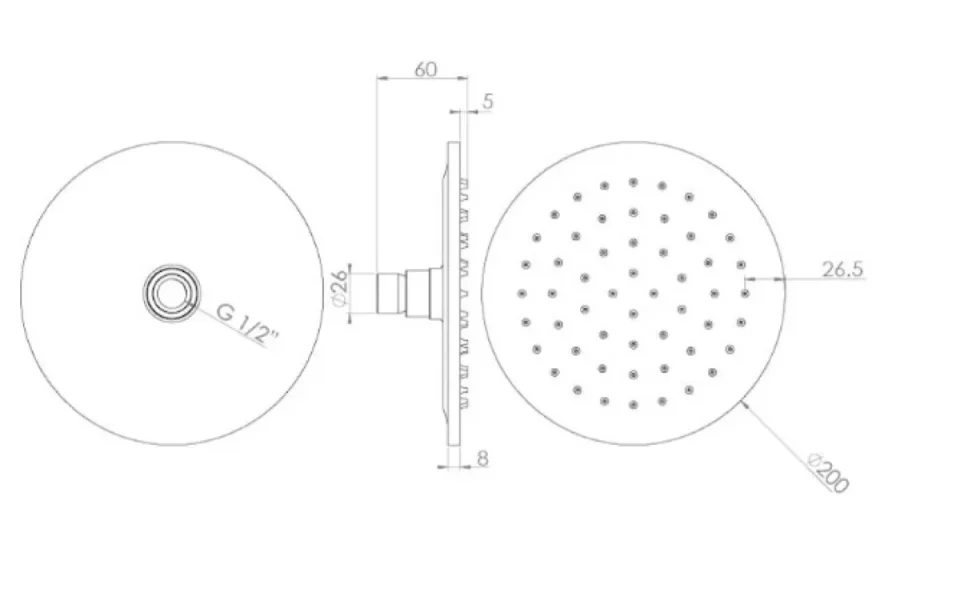 Saneux Cos 200x8mm Round Shower Head - Brushed Brass detail view - Image 3