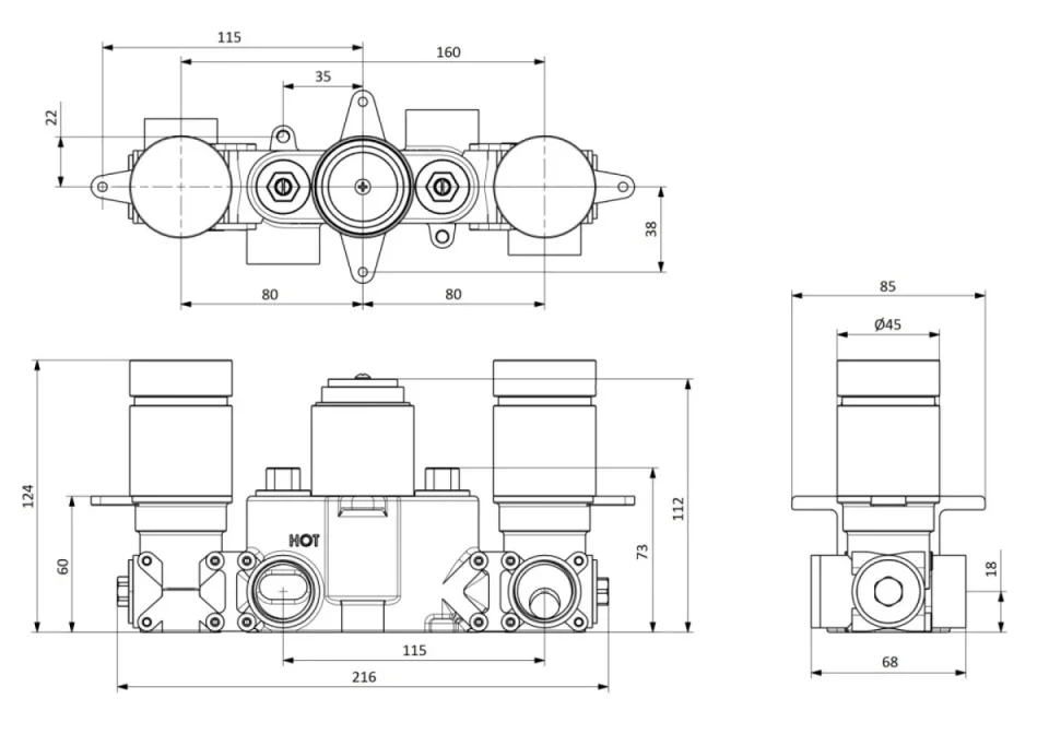 Crosswater Dial Central Thermostatic Shower Valve with 2 Way Diverter Chrome detail view - Image 3