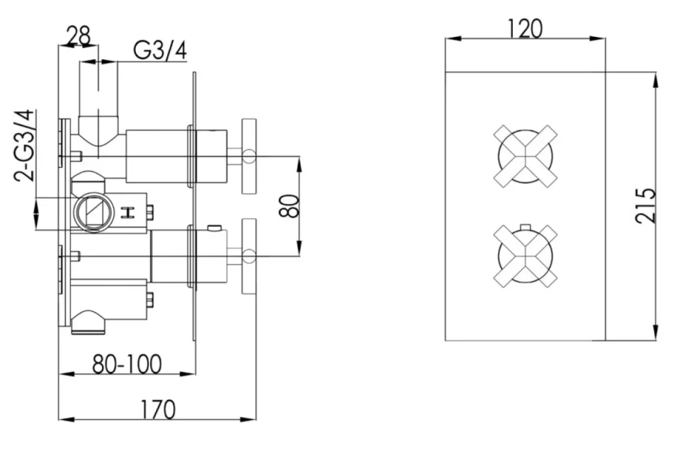 Just Taps Solex Concealed Thermo 1 Outlet Vertical Valve Matt Black detail view - Image 3