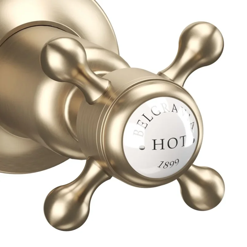 Crosswater Belgravia Crosshead Wall Stop Taps Brushed Brass detail view - Image 4