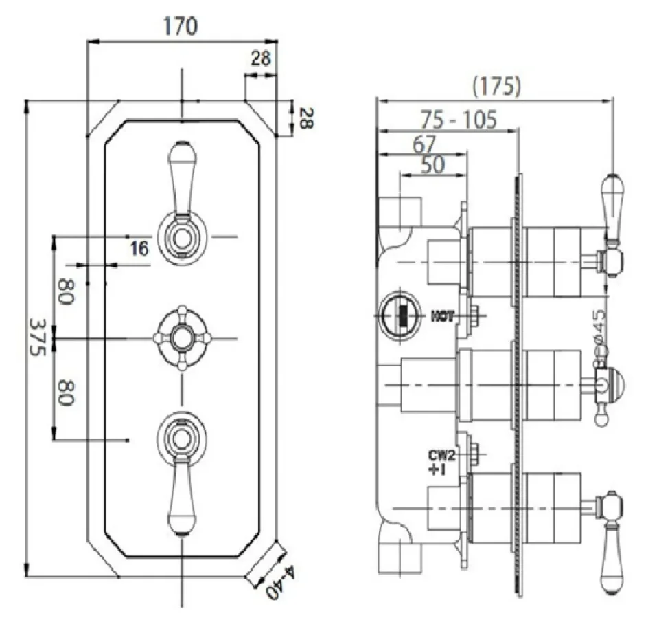 Crosswater Belgravia Thermostatic Shower Valve With 2 Way Diverter Slim Lever 532.5 +5% Import Charge detail view - Image 4