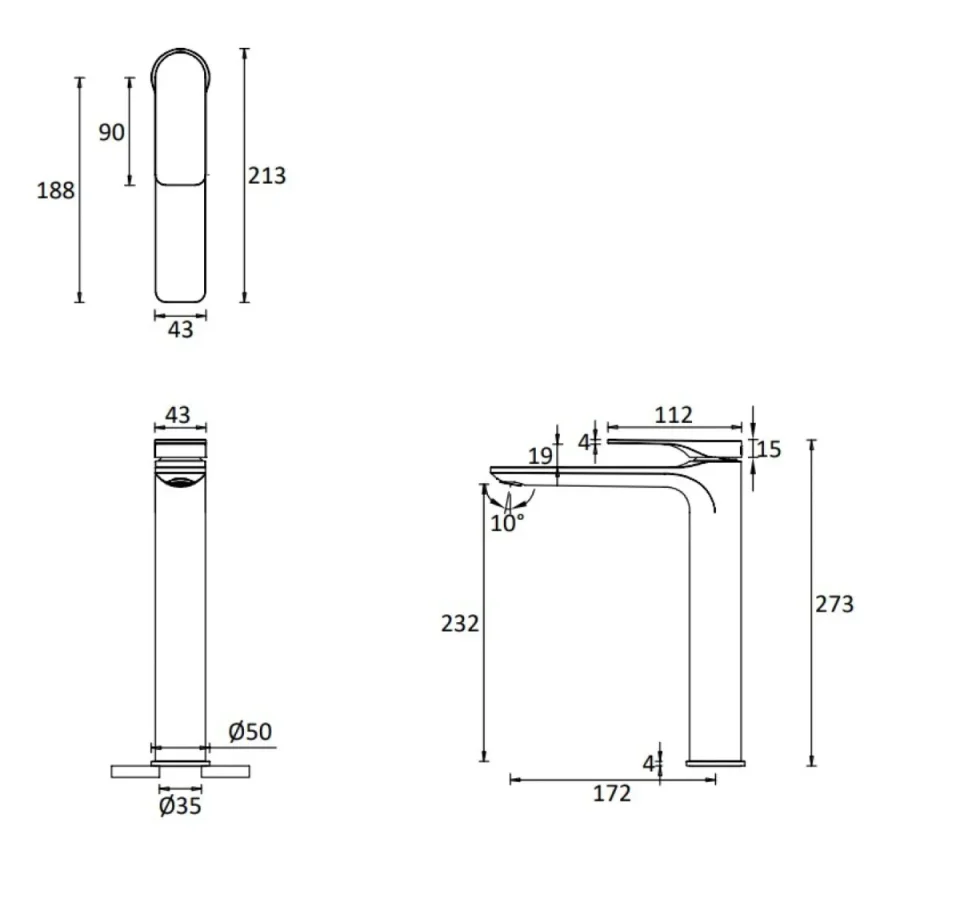 Crosswater Fuse Tall Basin Monobloc With Clicker Waste Chrome detail view - Image 6