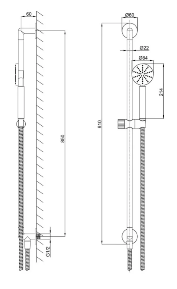 Just Taps Evo Slide Rail With Round Shower Handle And Hose detail view - Image 3