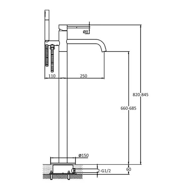 Just Taps Vos Floor Standing Bath Shower Mixer Tap With Shower Kit Matt Black detail view - Image 3
