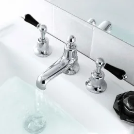 Just Taps Grosvenor Lever Three Hole Deck Mounted Basin Mixer Chrome detail view - Image 2