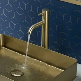 Just Taps Vos Tall Single Lever Basin Mixer Brushed Brass detail view - Image 2