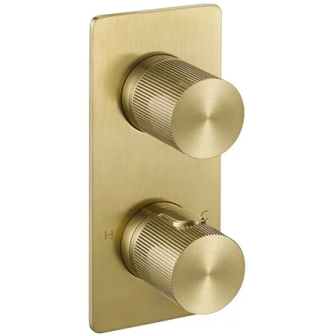 JTP Evo Brushed brass thermostatic 2 outlet valve detail view - Image 5