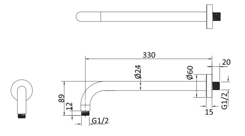 Crosswater 330mm Shower Arm Brushed Nickel detail view - Image 3