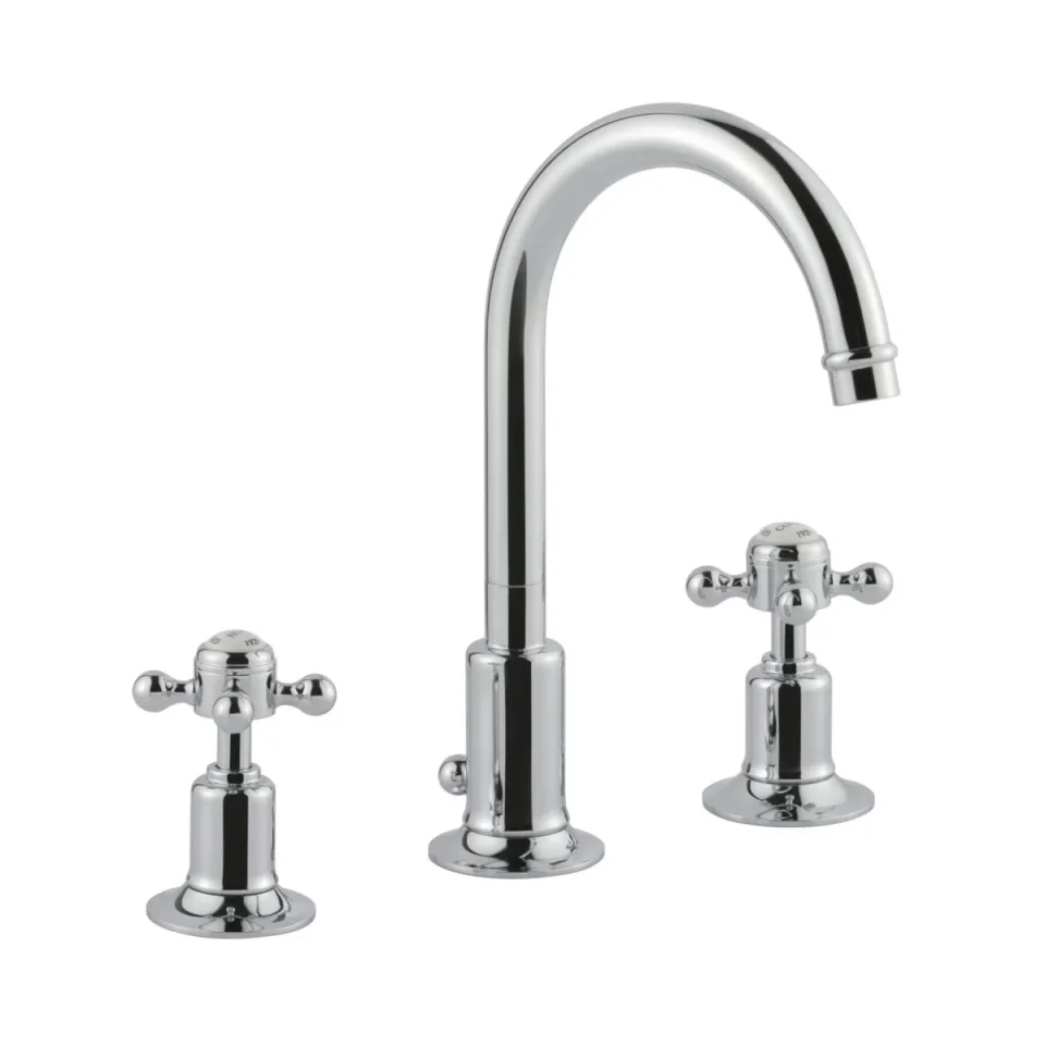 Just Taps Grosvenor Cross 3 Hole Deck Mounted Basin Mixer Swivel Spout Chrome detail view - Image 4