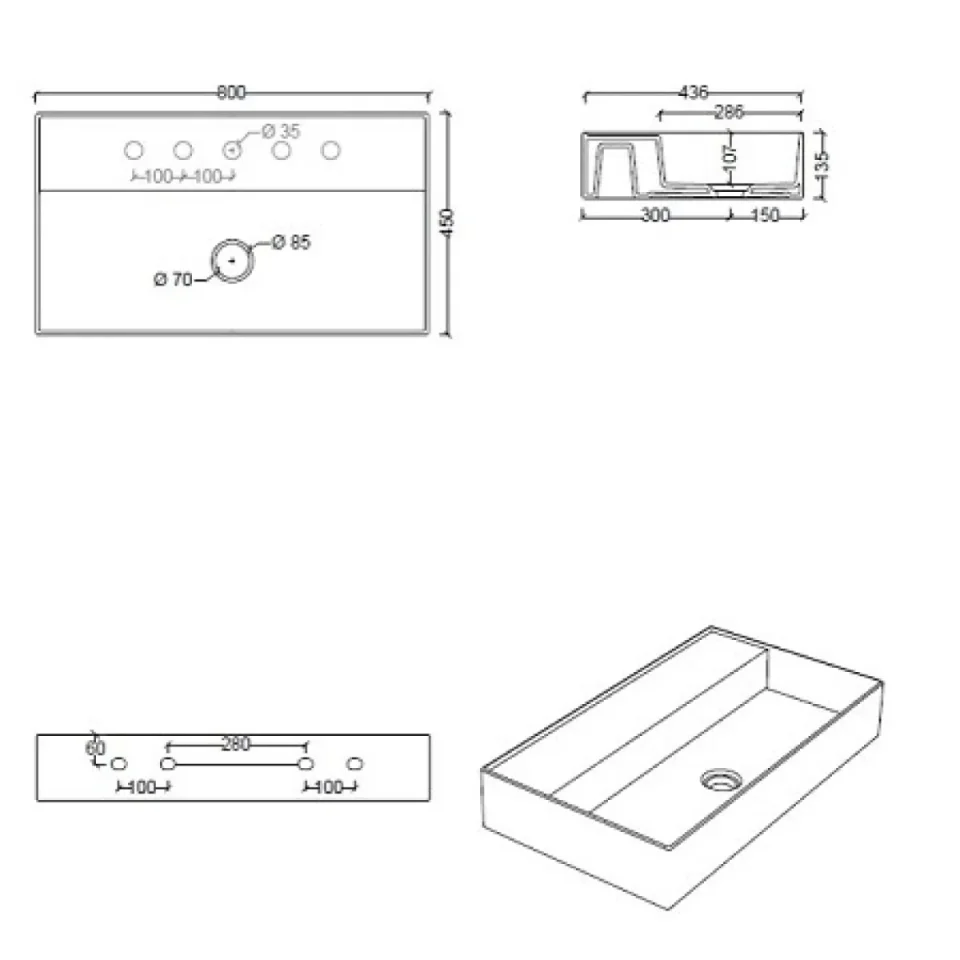 Saneux Icon 80x45cm Countertop Washbasin 1th - Gloss White - Image 2