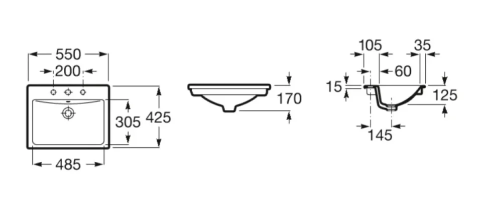 Roca Diverta In-countertop Basin 550 X 425mm - 1 Taphole - Image 2
