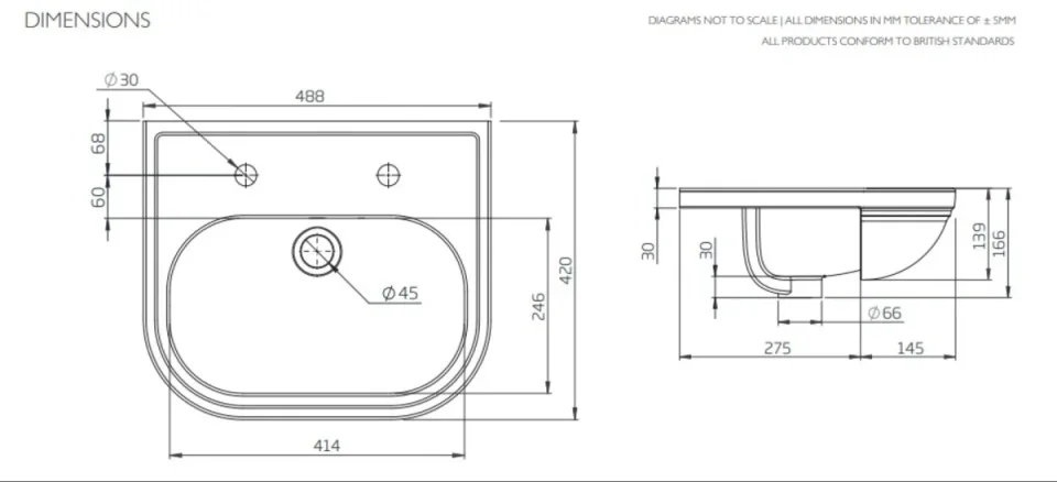 Tavistock LANSDOWN SEMI-COUNTERTOP BASIN 2 TAP HOLE - Image 2