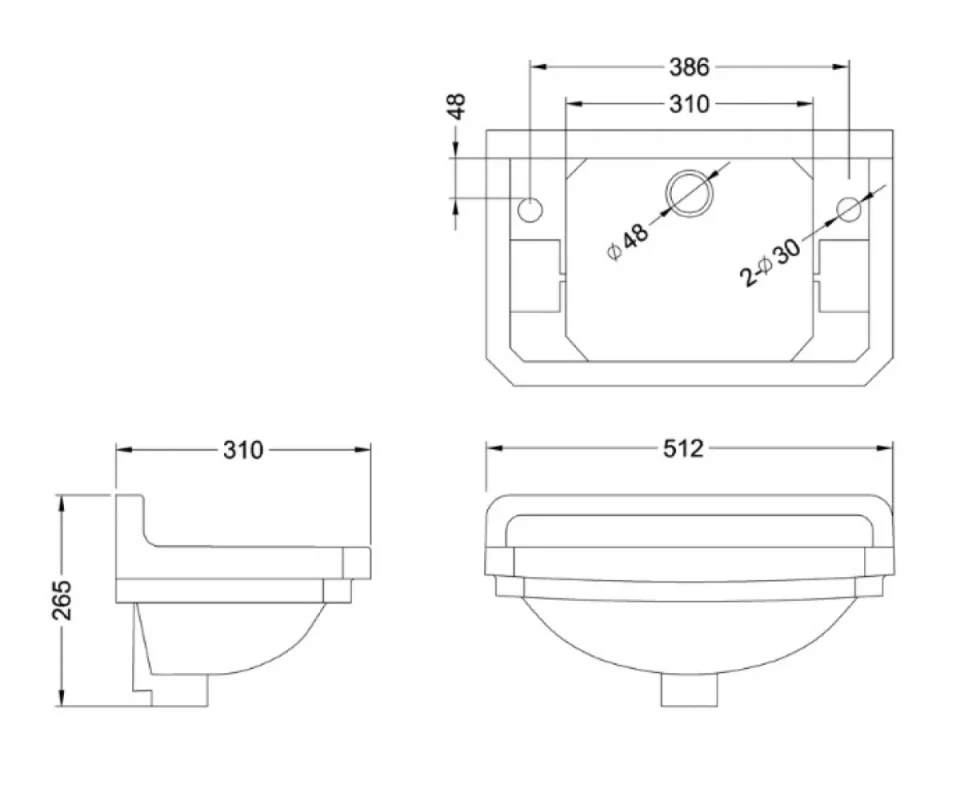 Edwardian 51cm Cloakroom Basin White - Image 2