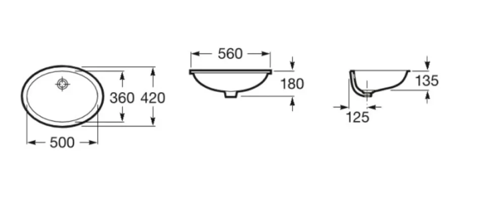 Roca Berna Under-countertop Basin 560 X 420mm - 0 Taphole - Image 2