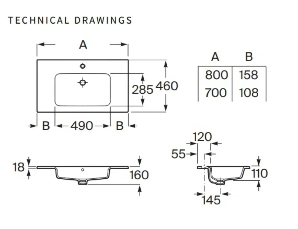Roca The Gap/aleyda Standard 800mm Basin - White (a3279a4000) - Image 3