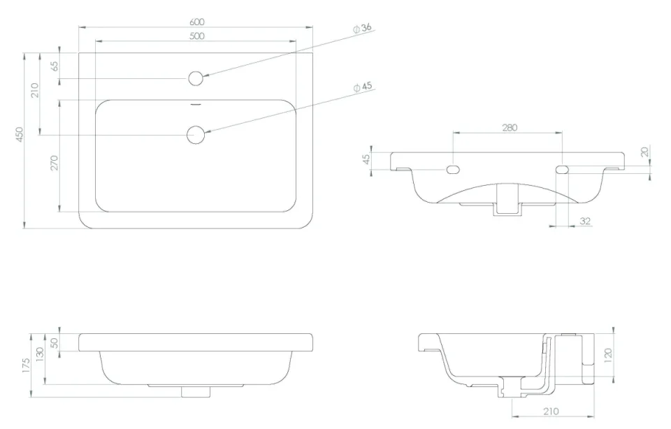 Saneux Indigo 60x45cm Washbasin 0th - European / Alpine White detail view - Image 2