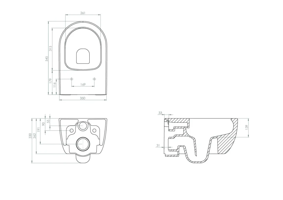 Saneux Austen Wall Hung Wc Pan - Rimless - Long Projection detail view - Image 4